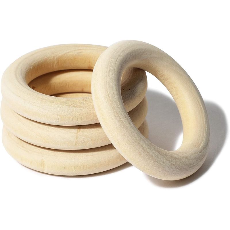 Wooden Rings for Crafts and Macrame, Wood Rings (1.4 in, 39mm, 24